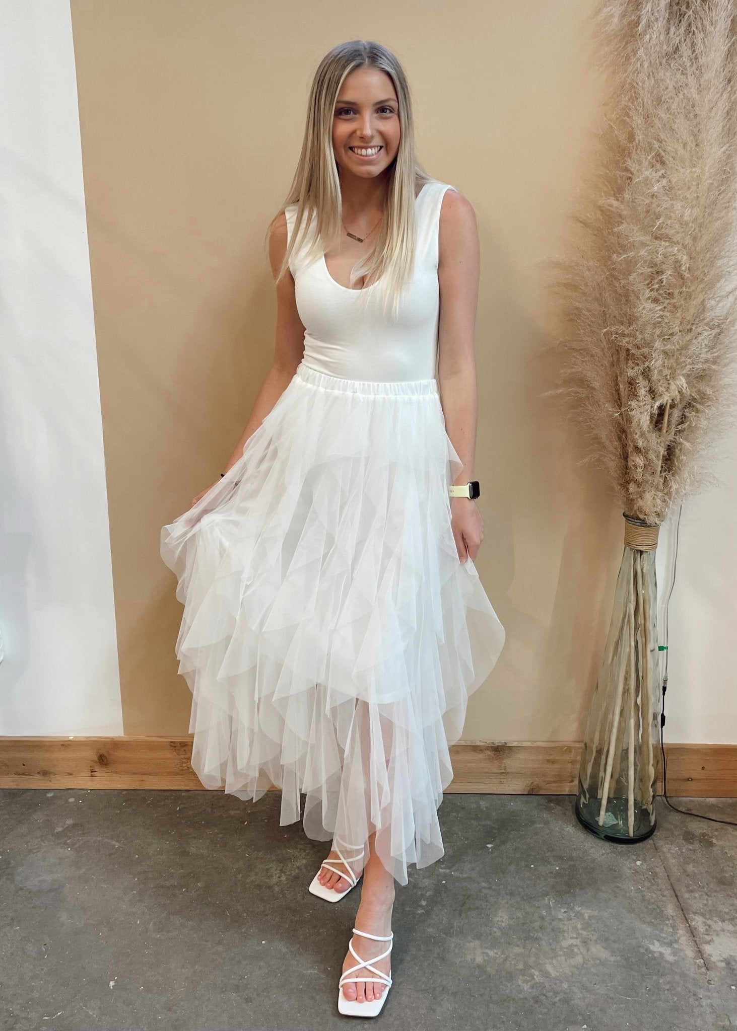 White tiered shop tulle skirt