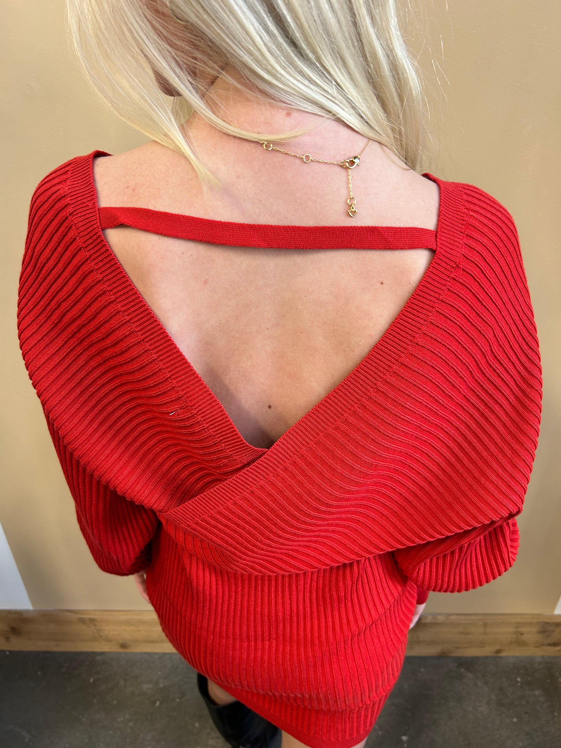 Red off the shoulder sweater dress online